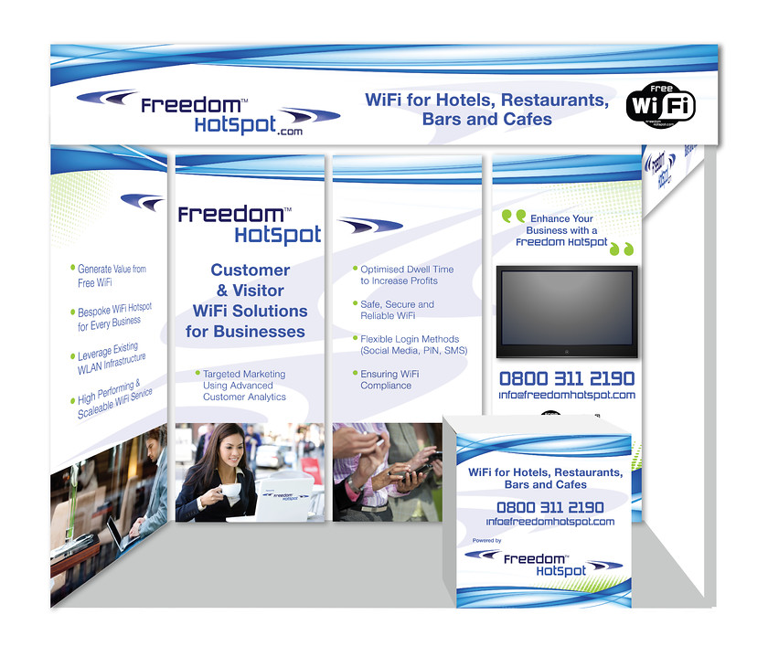 Freedom HotSpot exhibition stand 
 Exhibition display and stand design for Freedom HotSpot 
 Keywords: Freedom HotSpot, exhibition design, display, stand,