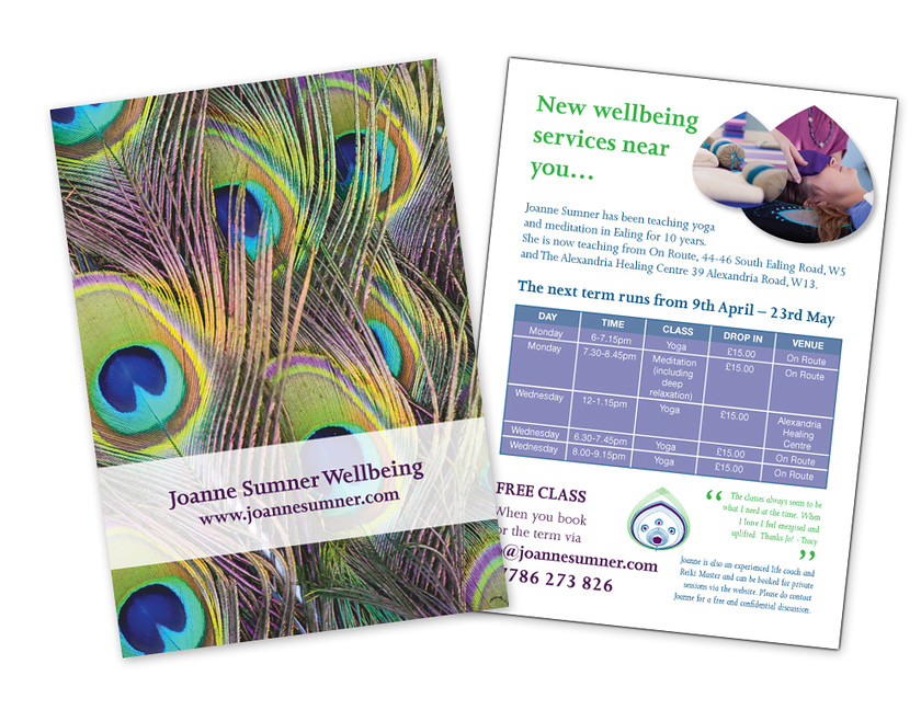 Jo-Sumner-new-location-leaflet 
 A5 leaflet for Joanne Sumner Wellbeing, showcasing their new venues and dates 
 Keywords: joanne sumner, leaflet, design, A5, holistic, yoga,