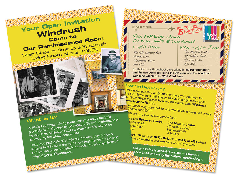 Windrush-Exhibtion-invite-leaflet 
 Invitation leaflet, inviting people to the Windrush exhibition. 
 Keywords: leaflet, leaflet design, flyer, flyer design, design, leaflet, flyer, Windrush